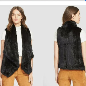 Yves Salomon black rabbit fur vest